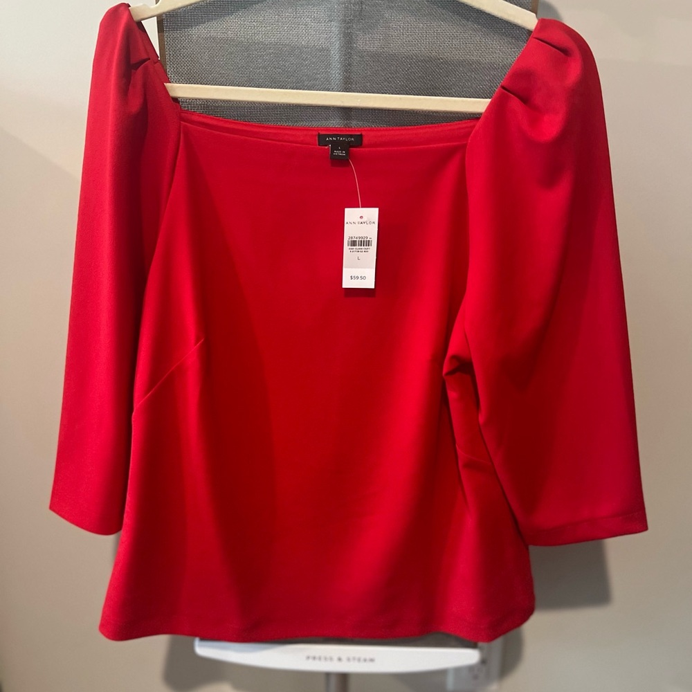 Ann Taylor Red 3/4 Sleeve Off-the-Shoulder Blouse